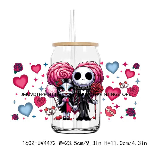 Cartoon Horror Movie Couple Valentine UV DTF Sticker For 16OZ Libbey Glass Cup Can Wrap Transfer Sticker Custom Labels DIY Logo