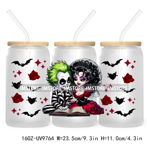 Halloween Double Trouble UV DTF Sticker For 16OZ Libbey Glass Cup Can Wrap Horror Princess Transfer Printing Custom Labels Logo