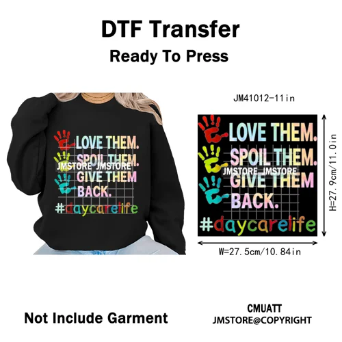 Daycare Teacher Life Inspire Love School Childcare Quotes Iron on Washable DTF Transfer Stickers Ready to Press for T-shirts Bag