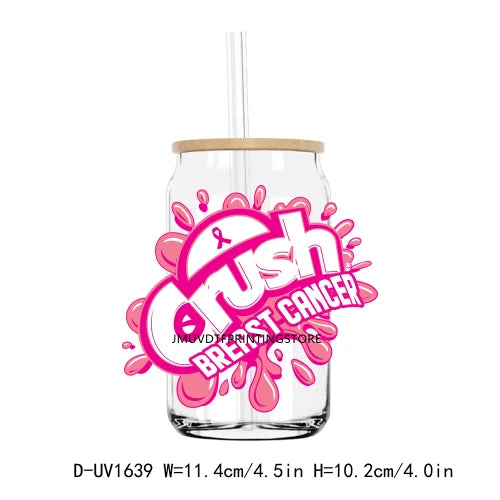 Crush Cancer Ribbon Awareness UV DTF Transfers Stickers Decals For Libbey Cold Cups Mugs Tumbler Waterproof DIY Craft