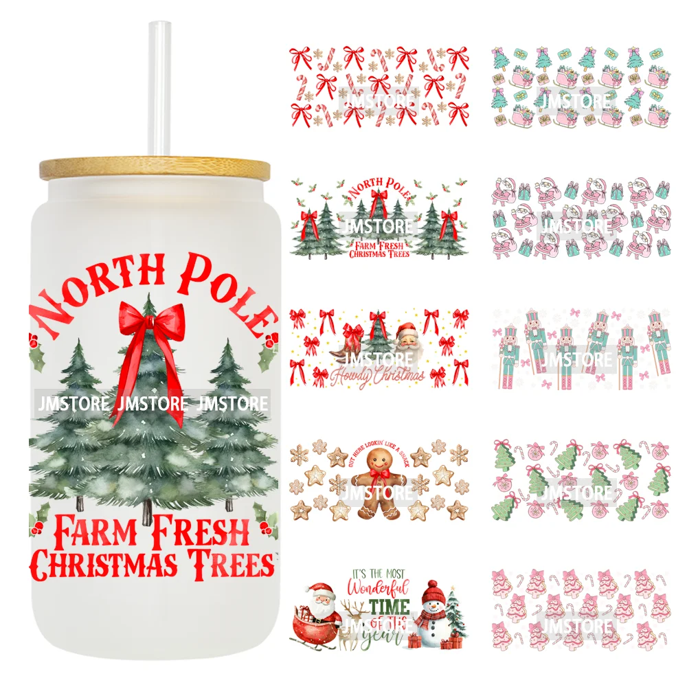 Preppy Christmas Candy Cane Xmas Tree UV DTF Cup Wrap Ready To Apply Transfer Stickers 16OZ Tumbler Wraps For Libbey Glass Can
