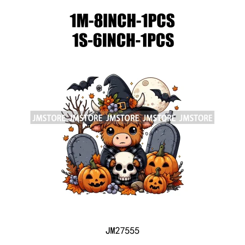 Ghost Highland Cows Western Pumpkin Skeleton Fall Dead Rip Coffin Cross Halloween DTF Iron On Transfers Stickers For Sweatshirt