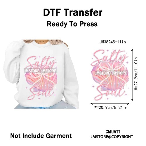 Seashell Sweet Summer Salty Soul Preppy Coastal Coquette Floral Vibes Iron on DTF Transfers Stickers Ready to Press for T-shirts