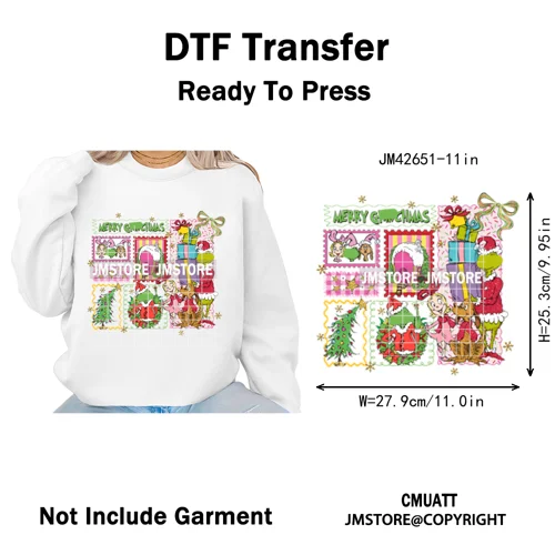 Cute Cartoon Character Coffee Cup Coquette Candy Merry Christmas Iron on DTF Heat Transfers Stickers Ready to Press for Hoodies