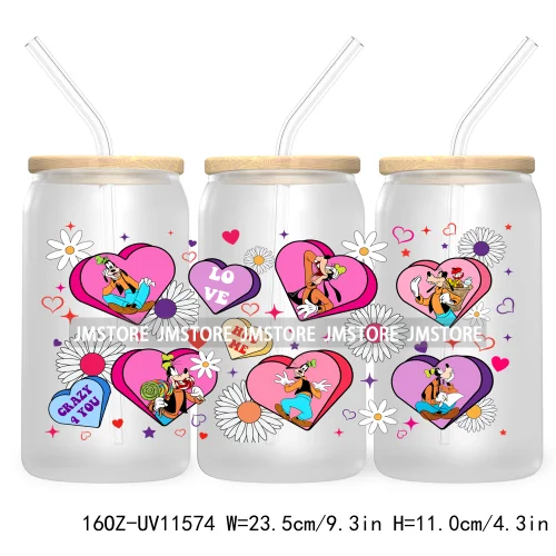 Pink Valentine Candy Heart UV DTF Sticker For 16OZ Libbey Glass Cup Can Wrap Custom Transfer Stickers Be My Boo Valentines Ghost