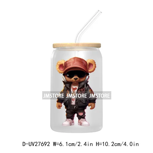 Colorful Urban Streetwear Bear UV DTF Transfer Stickers Decals For Libbey Cold Cups Mugs Tumbler Waterproof Logo Hip Hop Animals