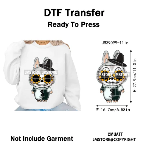 Horror Movie Character Cartoon Dolls Halloween Printing Iron on DTF Washable Transfers Stickers Ready to Press for Clothes Bags