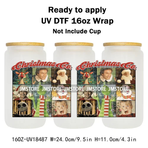 Retro Christmas Movie Character UV DTF Cup Wrap Ready To Apply Transfer Stickers Durable 16OZ Tumbler Wraps For Libbey Glass Can