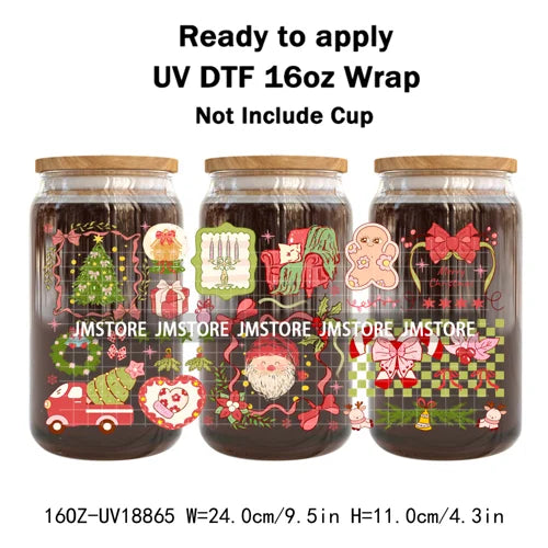 Funny Christmas Sweet Dessert UV DTF Cup Wrap Ready To Apply Transfer Sticker Waterproof 16OZ Tumbler Wraps For Libbey Glass Can