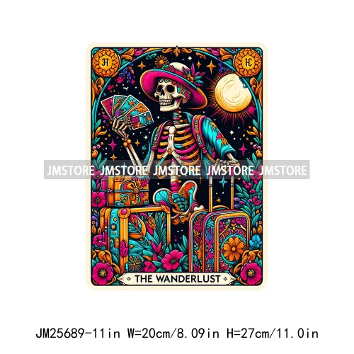 Custom Flower La Chismosa Dog Cat Lover Badass Skull Tarot Card  DTF Iron On Heat Transfers Stickers Ready To Press For Hoodies