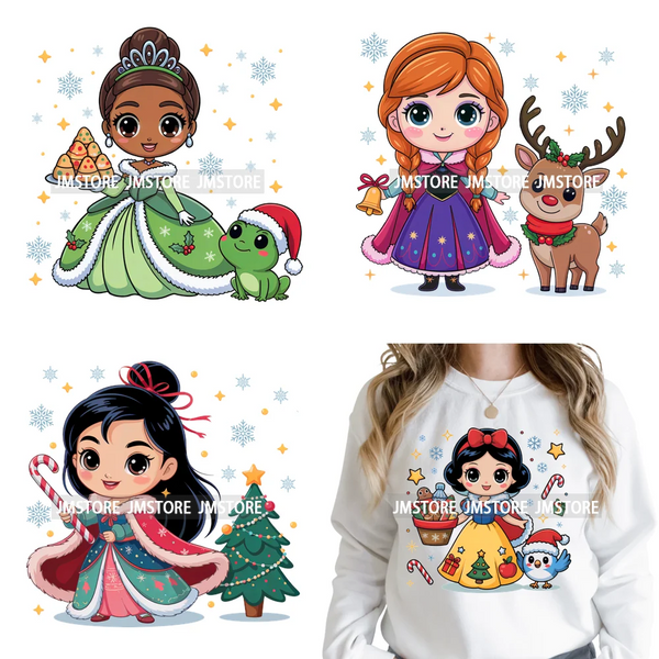 Cute Cartoon Movie Princess Christmas Winter Girly Kids Holiday Iron on DTF Washable Transfer Sticker Ready to Press for Clothes