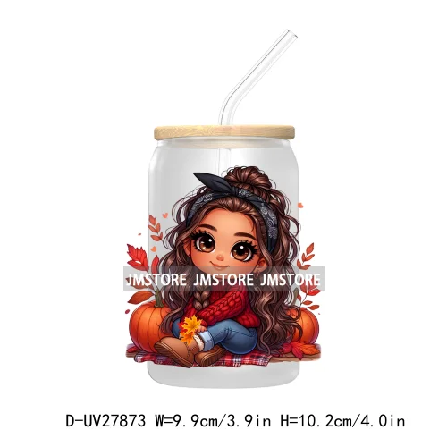 Latina Chibi Autumn Baby Little Girl UV DTF Transfer Stickers Decals For Libbey Cold Cups Mugs Tumbler Fall Vibes Pumpkin Season