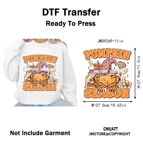 Pumpkin Spice Season Cartoon Horror Nightmare Halloween Vibes Iron on DTF Washable Transfers Stickers Ready to Press for Hoodies