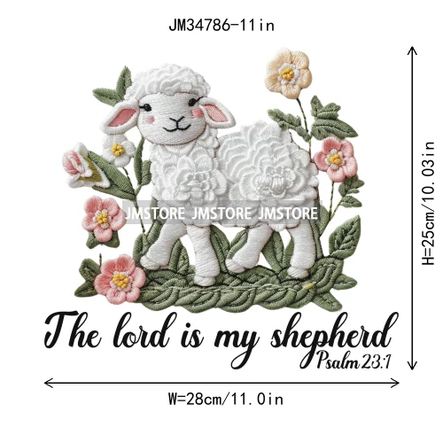 The Lord is my Shepherd Easter Christian Spring Floral Easter Bunny Bow Iron On DTF Transfer Stickers Ready To Press For Clothes