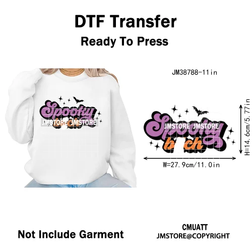 Sarcasm Halloween Time Boos Ghost Spooky Vibes Washable Designs Iron on DTF Transfers Stickers Ready to Press for T-shirts Bags