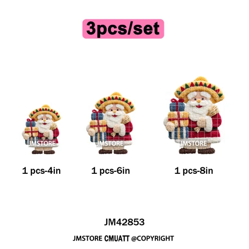 Funny Faux Yarn Crochet Christmas Tree Santa Winter Season Iron on DTF Washable Transfers Stickers Ready to Press for Textiles