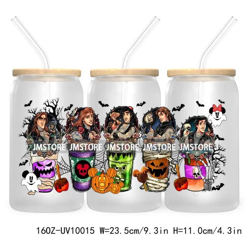 Halloween Coffee Cups UV DTF Sticker For 16OZ Libbey Glass Cup Can Cartoon Princess Wrap Transfer Stickers Custom Labels Logo