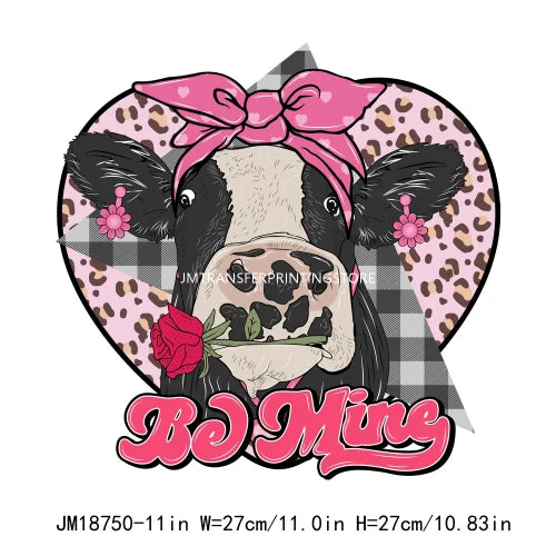 Hot Sale Western Highland Cow Pink Be Mine Heifer Valentine Printing DTF I Love Moo XOXO Heat Transfer Stickers For Hoodies