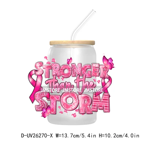 Fight Breast Cancer Awareness UV DTF Transfer Stickers Decals For Libbey Cold Cups Mugs Waterproof Custom Logo Label Pink Ribbon