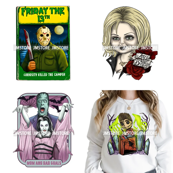 Horror Scary Killer Character Spooky Halloween Vibes Iron on DTF Washable Heat Transfer Stickers Ready to Press for Textile Bags
