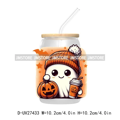 Cute Bougie Ghost Boo Halloween UV DTF Transfer Stickers Decals For Libbey Cold Cup Mug Tumbler High Quality Fall Pumpkin Season