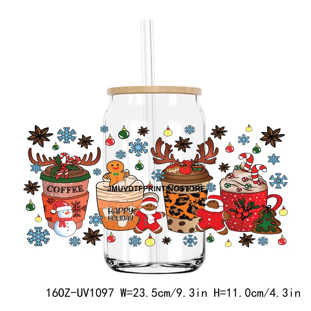 Christmas Tree Holiday 16OZ UV DTF Cup Wrap Transfers Stickers Custom Labels DIY Durable Waterproof Logo For Libbey Glass Can