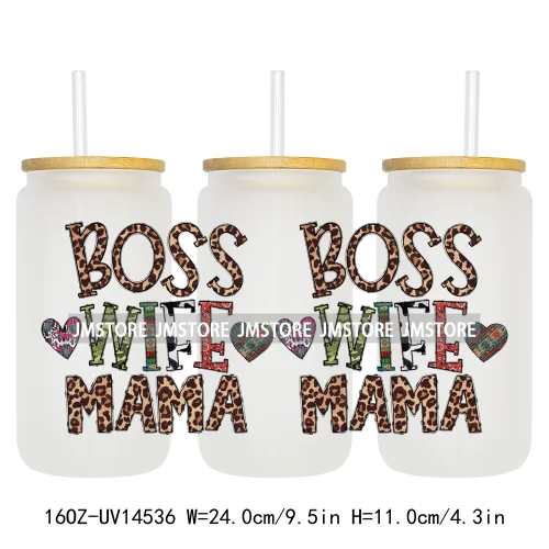 Floral Blessed Mama Leopard Mom 16OZ UV DTF Cup Wraps Ready To Apply Waterproof Transfer Stickers For Libbey Glass Can Tumbler
