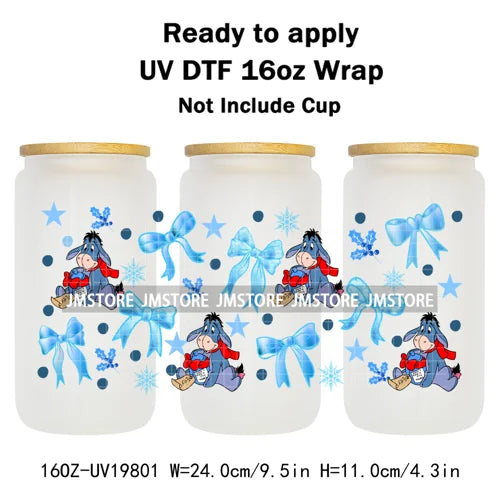 Christmas Mouse Cartoon Charater Girly UV DTF Cup Wrap Ready To Apply Transfer Stickers Durable For 16OZ Libbey Glass Can Bottle