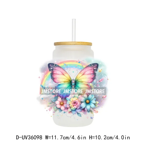 Vibrant Rainbow Butterfly Floral UV Sticker Decals For Libbey Cold Cups Mug Tumbler Transfer Stickers Durable Top Quality Labels