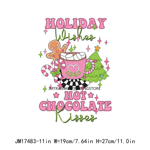 DTF Retro Holiday Cheer Hot Chocolate Coffee Thermal Design Merry Christmas Santa Movie Drink Transfer Stickers For T-Shirts