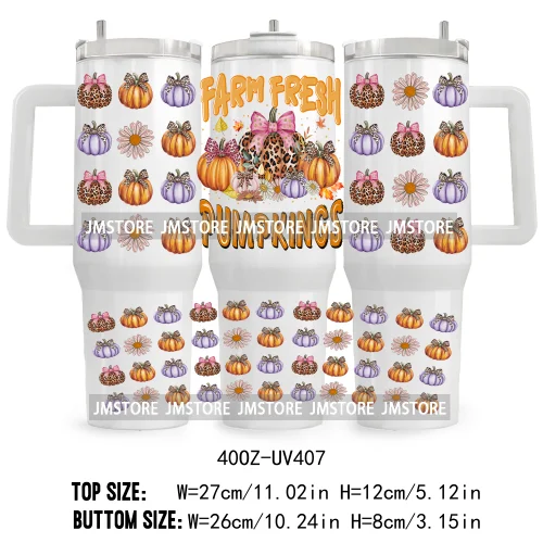 Retro Pumpkin Season Bow UV DTF 40OZ Tumbler Wrap Ready To Apply Good Quality Waterproof Dog Mom Fall Mama Transfer Stickers