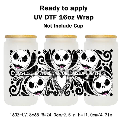 Halloween Nightmare Spooky Season 16OZ UV DTF Cup Wraps Ready To Apply Waterproof Transfer Stickers For Libbey Glass Can Tumbler