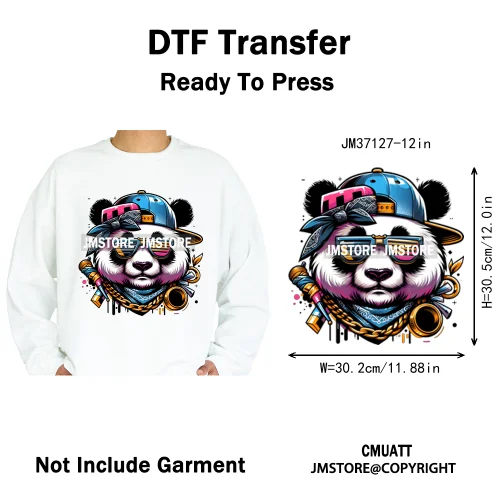 12in Cartoon Graffiti Streetwear Tiger Bunny Animal King Hip Hop Poster Iron on DTF Transfer Stickers Ready to Press for Hoodies