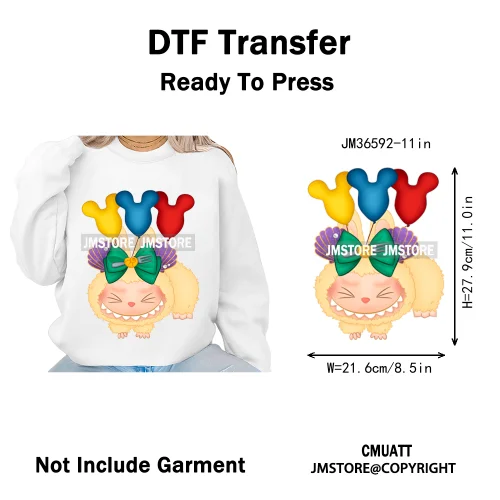 Cute Baby Cartoon Monster Doll Character Bow Girly Washable Decals Iron On DTF Heat Transfer Stickers Ready To Press for Clothes