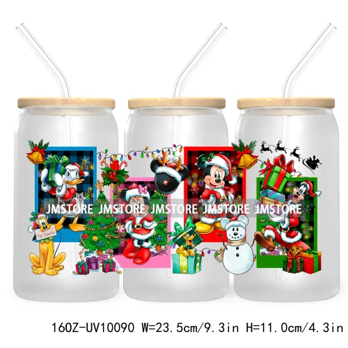 Mouse Christmas Cartoon Friends 16OZ UV DTF Cup Wrap Transfer Stickers Princess Custom Labels Waterproof For Libbey Glass Can