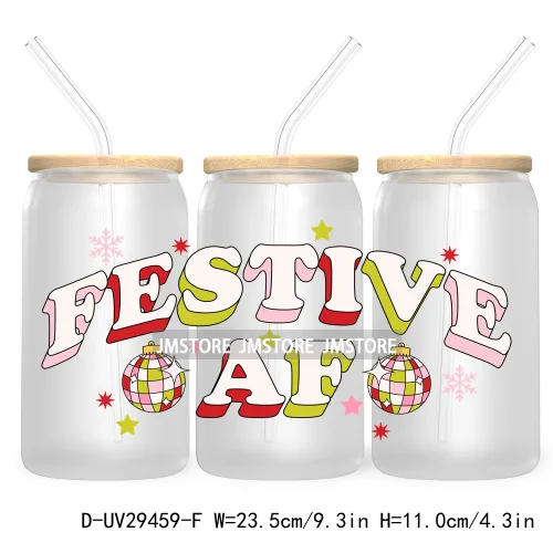 Merry And Bright Santa Baby New Year 16OZ UV Cup Wrap DTF Transfer Stickers For Libbey Glass Cups Tumbler Family Christmas Mommy