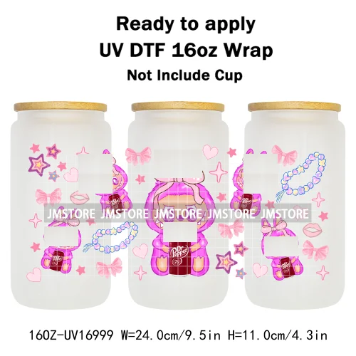 Miniso Cartoon Character Monster Doll 16OZ UV DTF Cup Wraps Ready To Apply Waterproof Transfer Stickers For Libbey Glass Can Mug