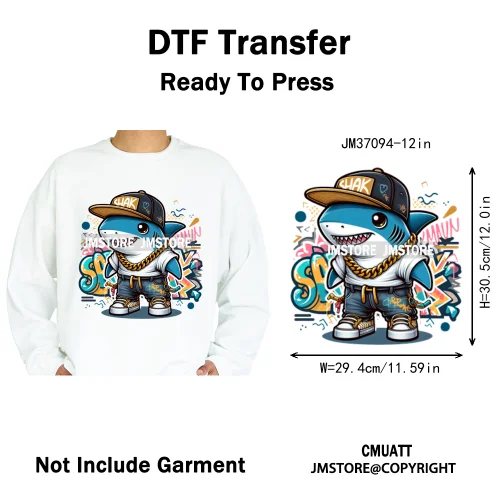 12in Urban Gangster Rich Money Lion Beats Shark Vibes Iron on DTF Thermal Transfers Stickers Ready to Press for T-shirts Bags