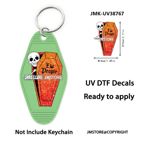 Fall Halloween Quotes Spooky Boo UV DTF Motel Keychain Decal Ready To Ship Durable Transfer Stickers Prints For Hotel Keychain
