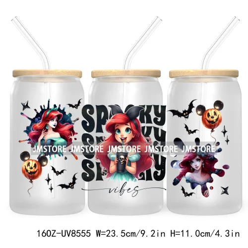 Spooky Vibes Halloween Princess 16OZ UV DTF Cup Wrap Transfer Stickers Custom Label Durable Waterproof Logo For Libbey Glass Can