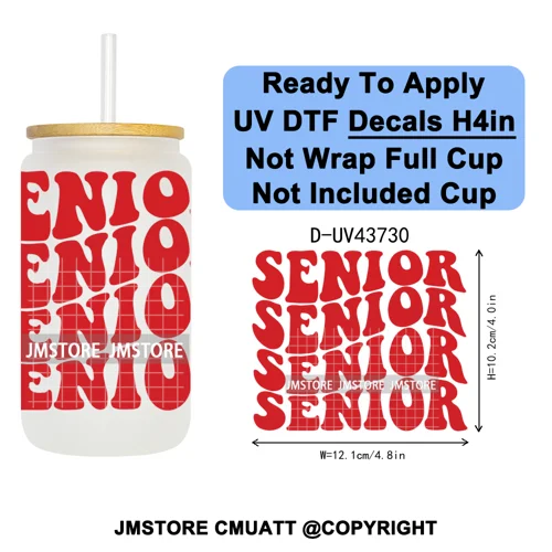 My Last First Day Senior 2026 UV DTF Cup Decals Ready To Apply Transfer Stickers Durable Custom Labels For Libbey Glass Can Mug