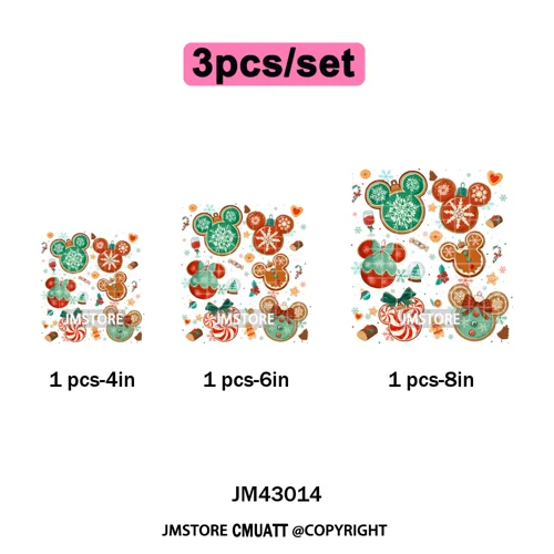 Girly Coquette Merry Christmas Ginger Cartoon Cozy Jolly Season Iron on DTF Heat Transfers Stickers Ready to Press for Clothing