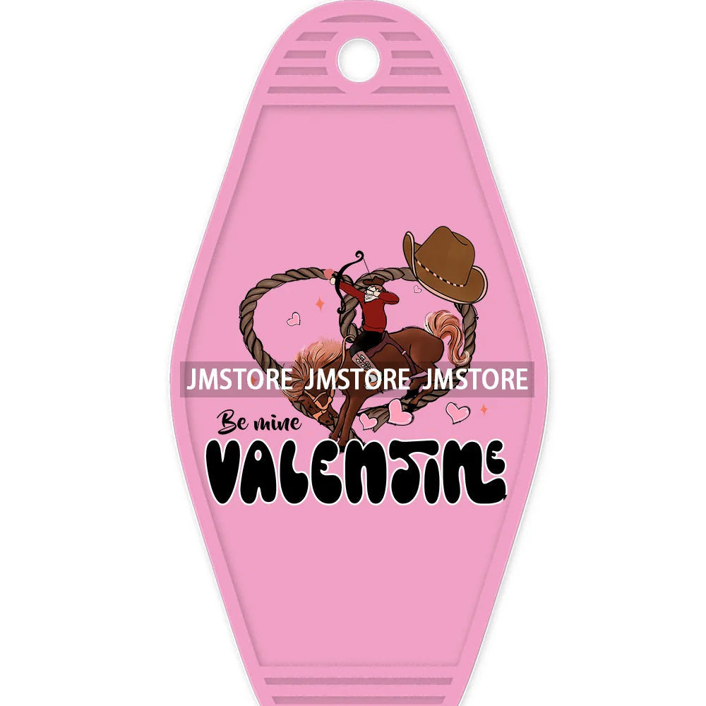 Pink Cowgirl Valentine's Day Candy Hearts High Quality WaterProof UV DTF Sticker For Motel Hotel Keychain Leopard Love Vibes