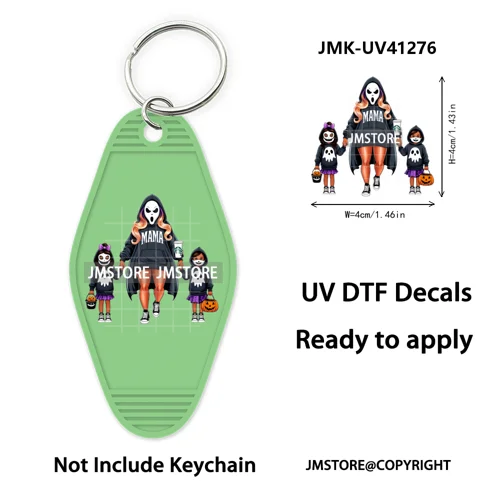 Halloween Horror Mama Kids Ghost Girl Coffee UV DTF Motel Keychain Decal Ready To Ship Transfer Sticker Print For Hotel Keychain