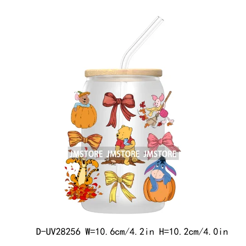 Cartoon Fall Coquette Bow Pumpkin Spice UV DTF Transfer Stickers Decals For Libbey Cold Cups Mug Tumbler Waterproof Autumn Vibes