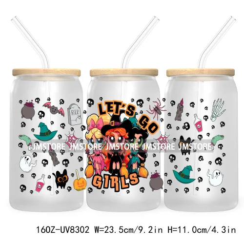 Stay Spooky Halloween 16OZ UV DTF Cup Wrap Transfer Sticker Custom Label Waterproof Logo For Libbey Glass Can Cartoon Characters