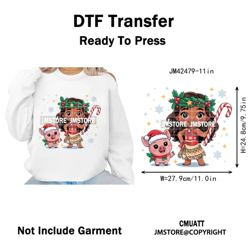 Cute Cartoon Movie Princess Christmas Winter Girly Kids Holiday Iron on DTF Washable Transfer Sticker Ready to Press for Clothes