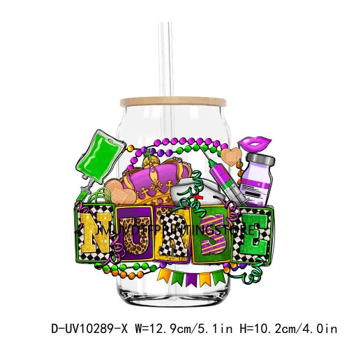 Happy Mardi Gras Afro Messy Bun UV DTF Transfers Stickers Decals For Libbey Cold Cups Mugs Tumbler Waterproof DIY Logo