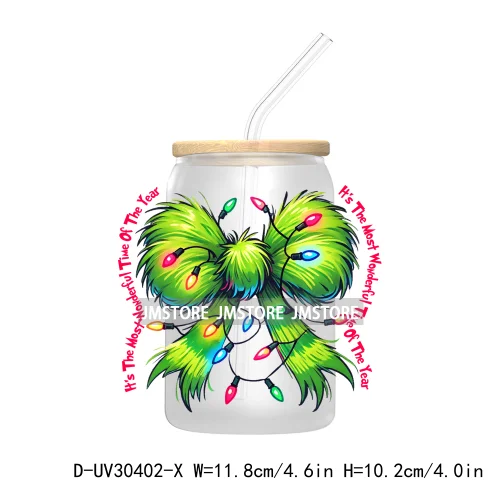 Coquette Christmas Bow Santa Claus UV DTF Transfer Stickers Decals For Libbey Cold Cups Mugs Tumbler High Quality Howdy Season