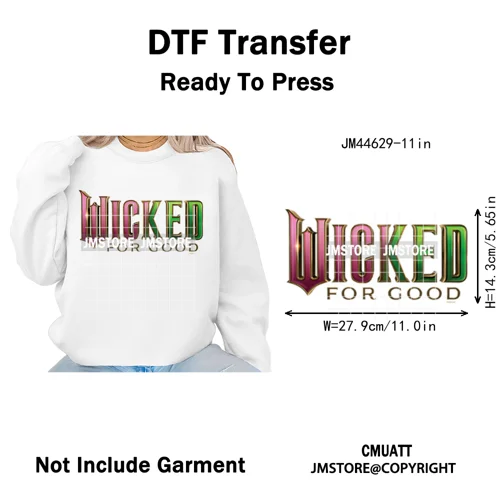 Pink and Green Magic Broomstick Witches Movie Fans Iron on Washable DTF Heat Transfers Stickers Ready to Press for Sweatshirts